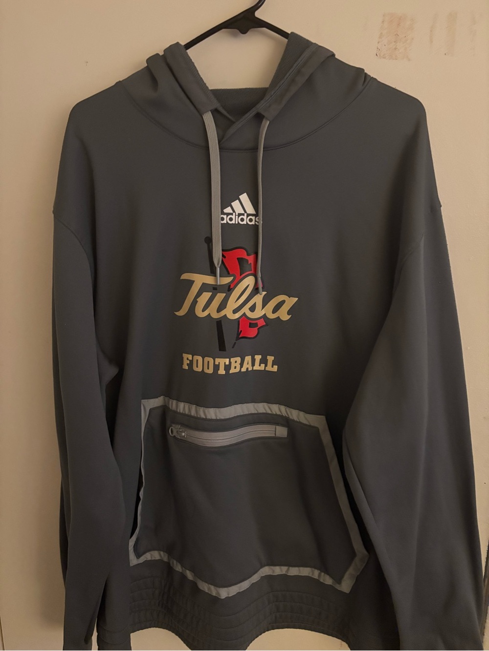 adidas Gray Tulsa Football Pullover Hoodie with Red Accent